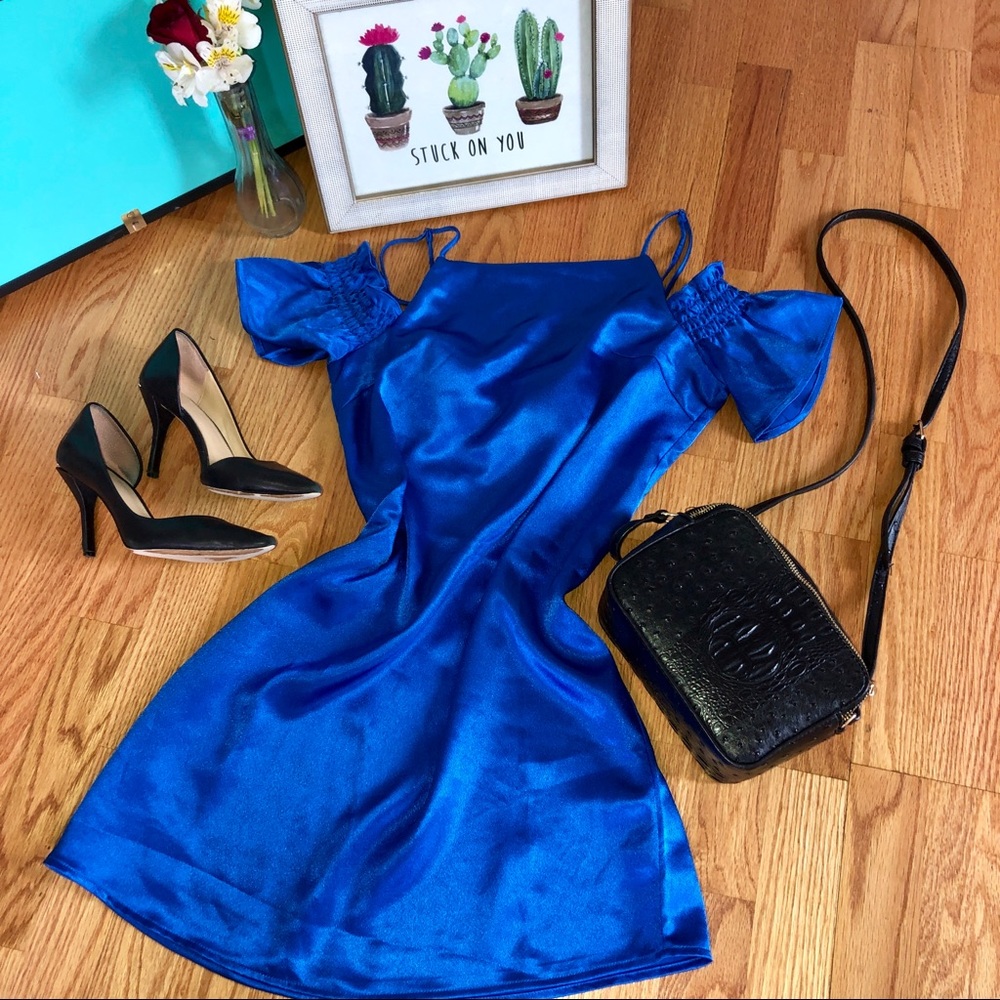 🦋 NWOT Vintage Silk Blue Mini Dress 🦋